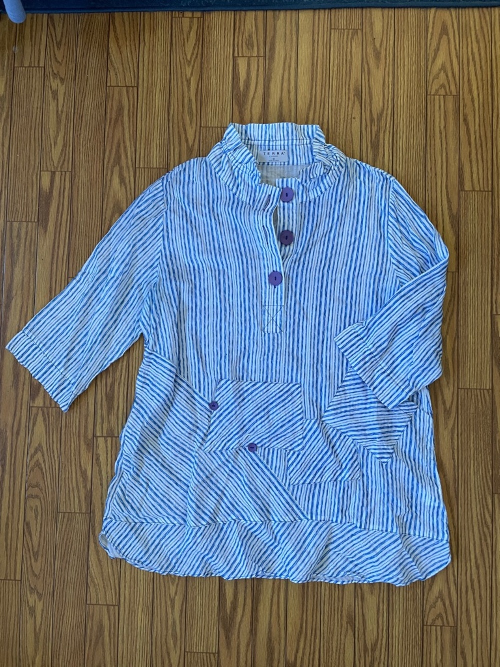 Terra SJ Apparel cotton seersucker tunic top made in Korea size M